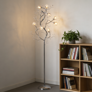 MF0111-8 Organic Branch Sculptural Floor Lamp with Crystal Buds - Polished Chrome
