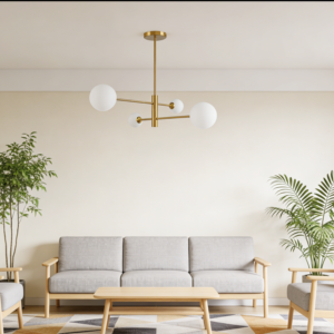 MH0403-4 4-Light Mid Century Modern Chandelier Gold Chandelier for Dining Room Kitchen Living Room