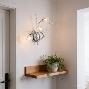 MW0111-3 Organic Branch Sculptural Wall Sconce with Crystal Buds - Polished Chrome