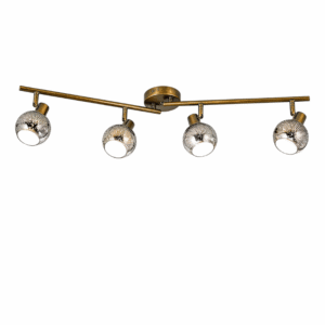 MC0097-4B 4-Light Track Ceiling Spotlight    Antique Brass Bar with Smoked Crystal Globe Shades