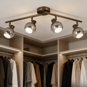 MC0097-4B 4-Light Track Ceiling Spotlight    Antique Brass Bar with Smoked Crystal Globe Shades