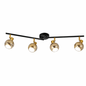 MC0097-4G 4-Light Track Ceiling Spotlight    Black & Gold Bar with Smoked Crystal Globe Shades