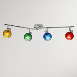MC0097-4H 4-Light Track Ceiling Spotlight Chrome Bar with Multicolor Globe Shades