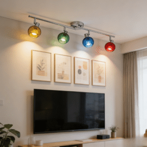 MC0097-4H 4-Light Track Ceiling Spotlight Chrome Bar with Multicolor Globe Shades