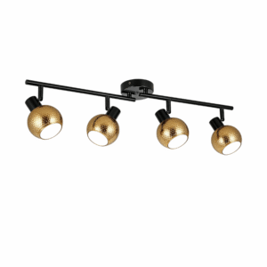 MC0097-4K 4-Light Track Ceiling Spotlight    Matte Black Bar with Hammered Gold Globe Shades