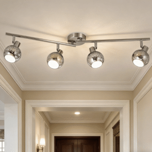 MC0097-4S 4-Light Track Ceiling Spotlight Brushed Nickel Bar with Silver Textured Globe Shades