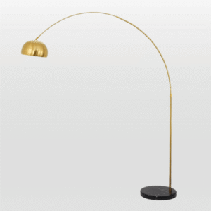 MF2605G Arc Floor Lamp?Gold Arm with Gold Dome Shade & Black Marble Base