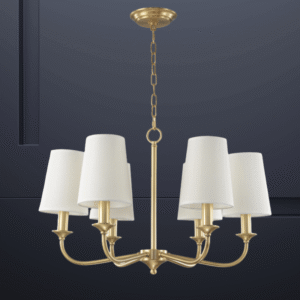 MP2610-6 6-Light Brass color Chandelier with White Linen Shades