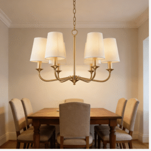 MP2610-8 8-Light Brass color Chandelier with White Linen Shades