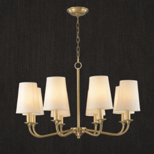 MP2610-8 8-Light Brass color Chandelier with White Linen Shades