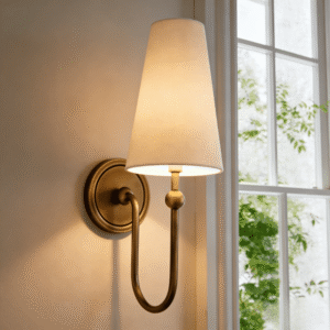 MW2609G_White Wall Sconce Antique Brass with White Linen Shade