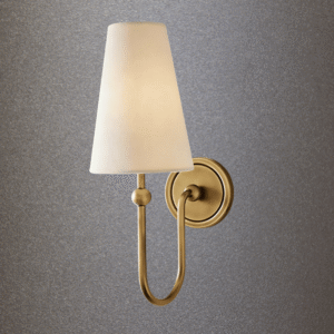 MW2609G_White Wall Sconce  Antique Brass with White Linen Shade