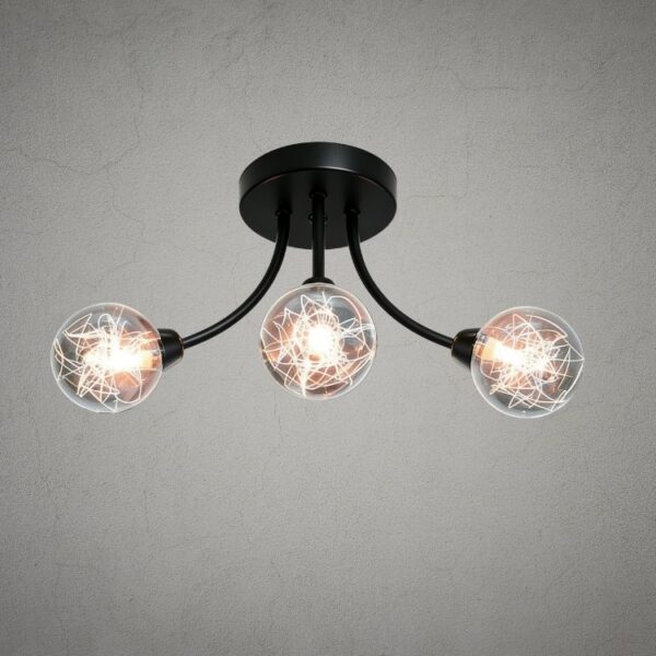 MC26047 Matte Black 3-Arm Sputnik Glass Ball Ceiling Light - Kaen Lighting