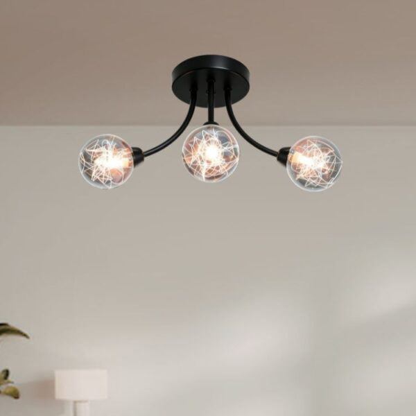 Modern Industrial Black Semi-Flush Mount Ceiling Lamp with Glass Globe Shades - Kaen Lighting
