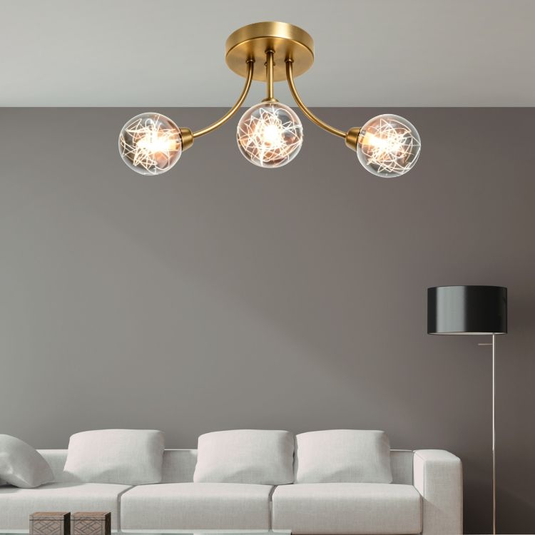 Modern Mid-Century Brass Sputnik Ceiling Light for Living Room Decor - Kaen Lighting