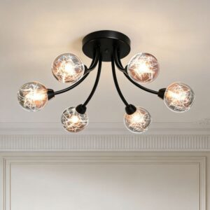 MC26047-6BK 6-Arm Sputnik Ceiling Light | Modern Glass Ball Chandelier for Dining Room | Adjustable | Black
