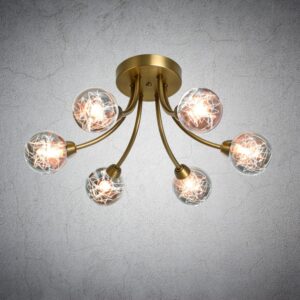 MC26047-6BR 6-Arm Sputnik Ceiling Light | Modern Glass Ball Chandelier for Dining Room | Adjustable | Brass