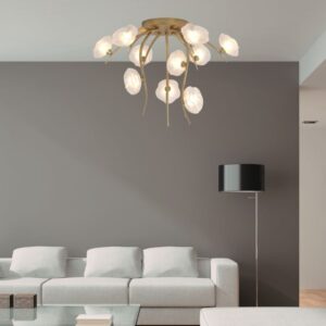 MC2612-10 Elegant Floral Gold Ceiling Lamp - Contemporary Art Deco Flower Chandelier for Sophisticated Interiors