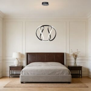 MP0113-6B-BK Eternal Loop LED Orb Pendant Light | Modern Spherical Chandelier for Bedroom LivingRoom|3Color Dimmable