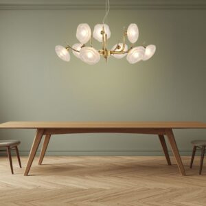 MP2612-9 Modern Golden Pendant Light - 9-Light Glass Shade Chandelier for Dining Room and Living Space