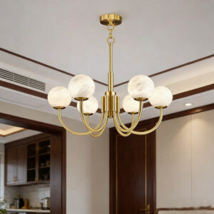 MD2604-6 Modern 6-Light Alabaster Chandelier (Brass Finish)