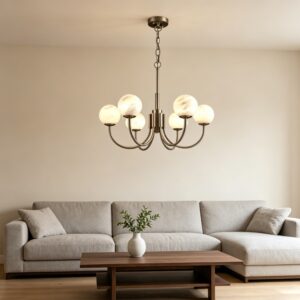 MP2604-6 Modern 6-Light Alabaster Chandelier (Satin Nickel Finish)