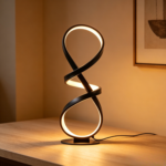 Black Infinity Spiral LED Desk Lamp MT0169-102BK on Office Desk