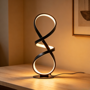 Black Infinity Spiral LED Desk Lamp MT0169-102BK on Office Desk