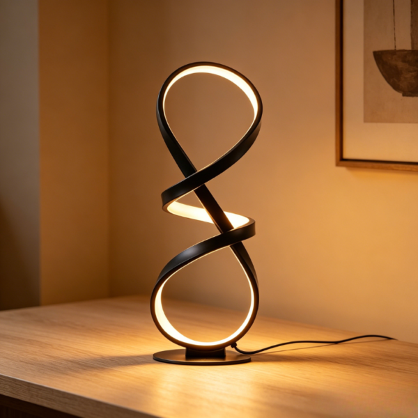 Black Infinity Spiral LED Desk Lamp MT0169-102BK on Office Desk