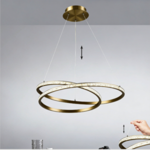 MP0169-3D Brushed Brass Intersecting Round LED Crystal Pendant Light